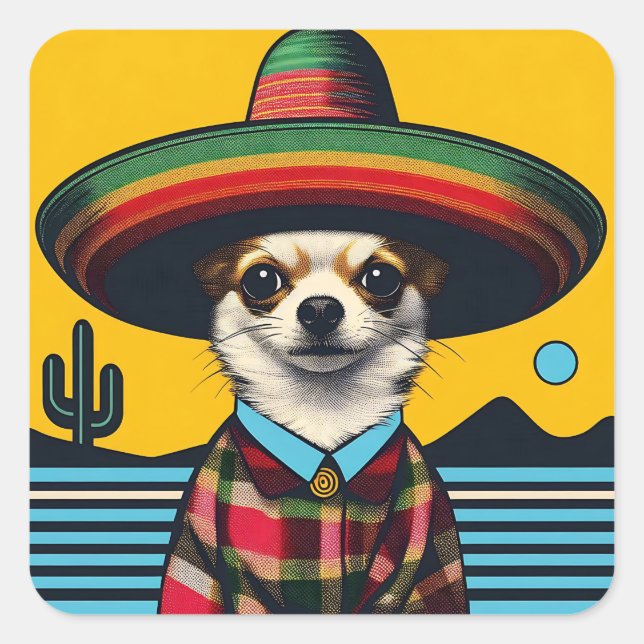 Festive Fiesta Chihuahua wearing Sombrero Sarape Square Sticker (Front)