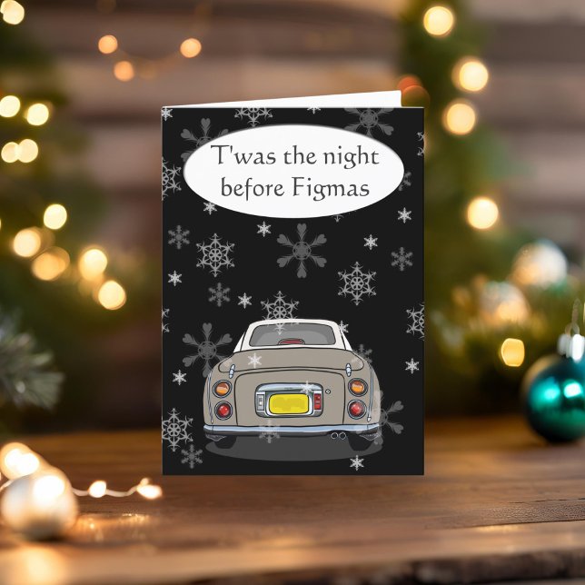 Festive Figaro Car Topaz Mist Christmas Card (Happy Fig-mas! A fun figgy themed christmas card to send to your car! (or your figgy loving friends))