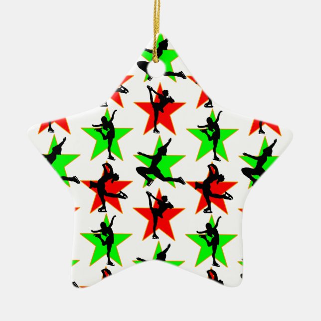 FESTIVE FIGURE SKATER CHRISTMAS DESIGN CERAMIC TREE DECORATION (Front)