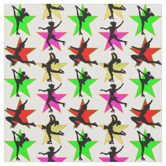 FESTIVE FIGURE SKATER CHRISTMAS DESIGN FABRIC (Close Up)