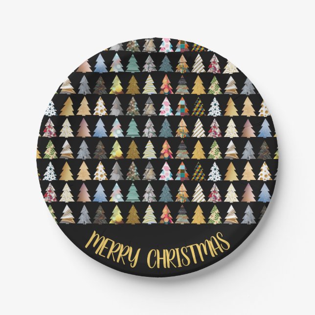 Festive Fir Trees, Christmas Party Paper Plate (Front)