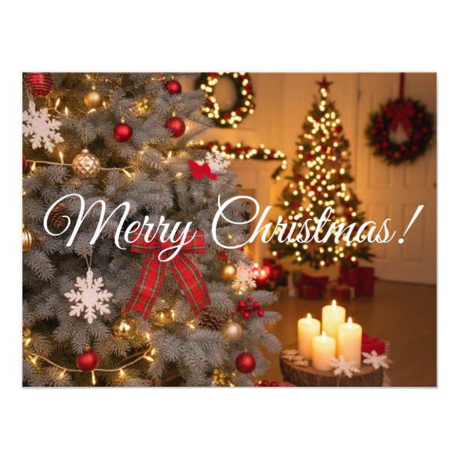 Festive fir trees decorated with garlands  photo print (Front)