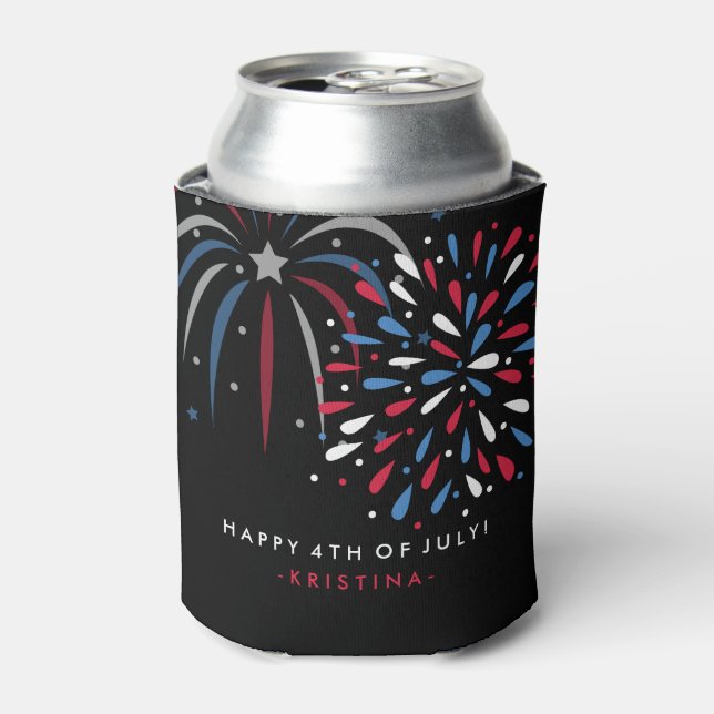 Festive Fireworks 4th of July Personalised Can Cooler (Can Front)