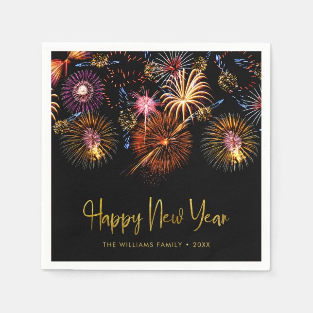 Festive Fireworks Happy New Year Napkin (Front)