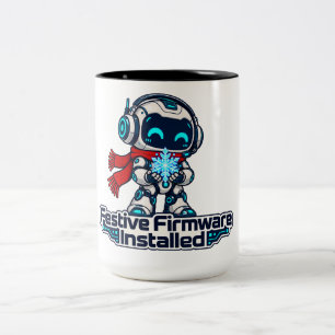 Festive Firmware Installed Cute Winter Robot Two-Tone Coffee Mug