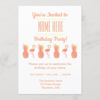 Festive Flamingo & Pineapple Birthday Invitation