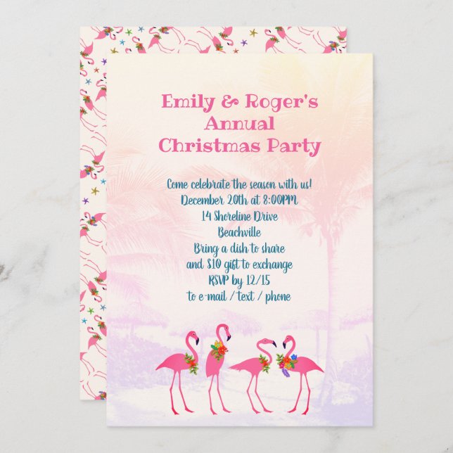 Festive Flamingos Holiday Party Invitation (Front/Back)