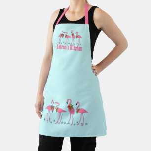 Festive Flamingos Personalised Blue Apron