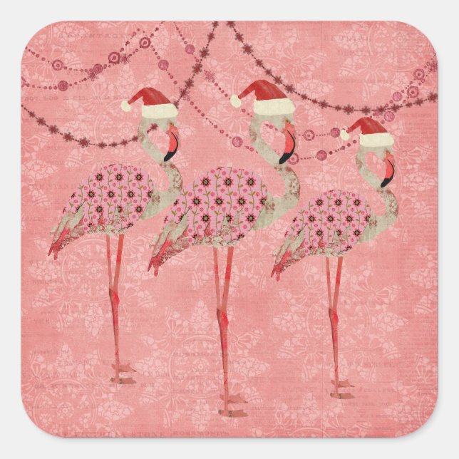 Festive Flamingos Pink Holiday Sticker (Front)