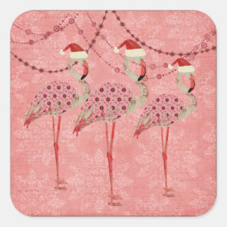 Festive Flamingos Pink Holiday Sticker