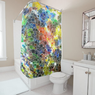 Festive Floating Block Artwork Shower Curtain