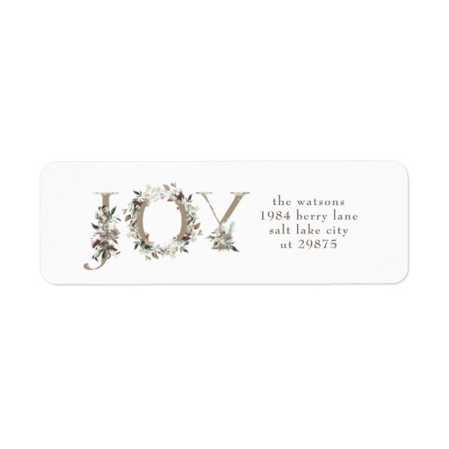Festive Floral Alphabet JOY return address label (Front)