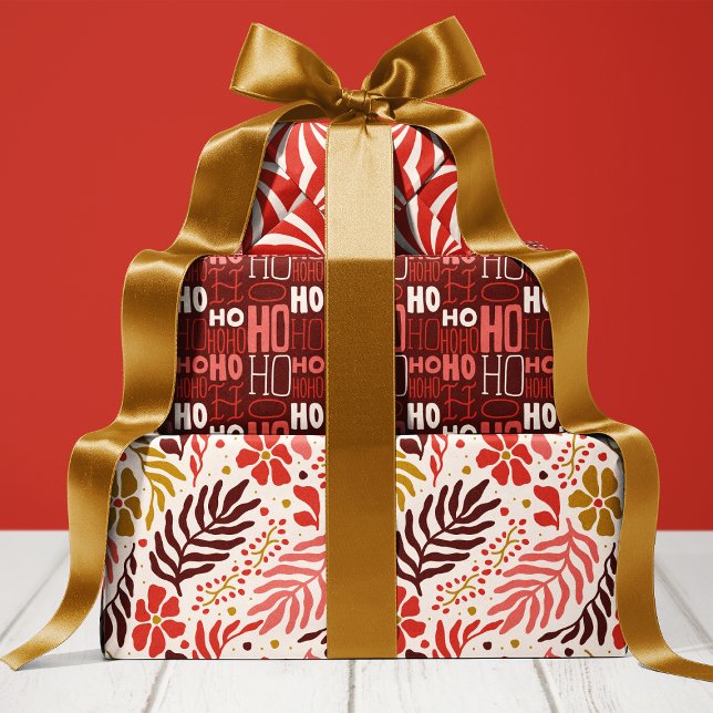 Festive Floral and Ho Ho Ho Christmas Wrapping Paper Sheet (Creator Uploaded)