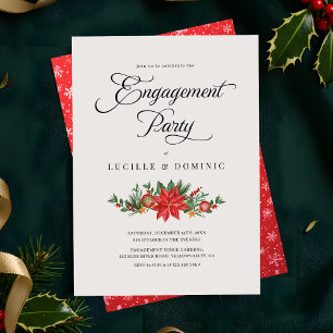 Festive Floral Christmas Holiday Engagement Party Invitation