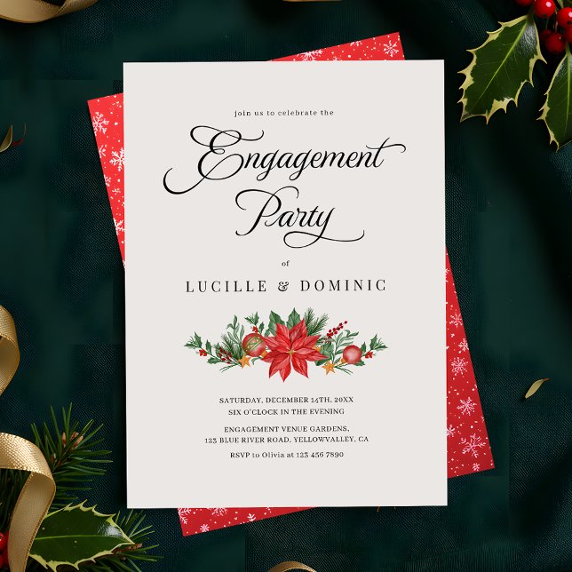 Festive Floral Christmas Holiday Engagement Party Invitation (Creator Uploaded)