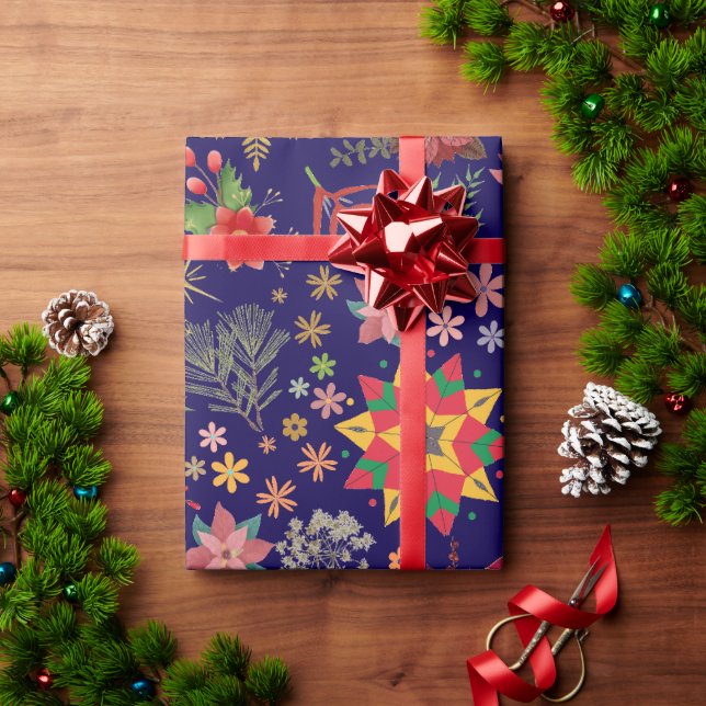 Festive Floral Christmas -Holiday Wrapping Paper (Holiday Gift)