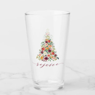 Festive Floral Christmas Tree Rejoice Glass