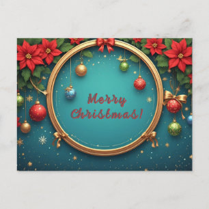 Festive Floral Christmas Wreath 🎄✨ Poinsettia Holiday Postcard