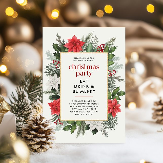 Festive Floral Frame Christmas Party  Invitation (Creator Uploaded)