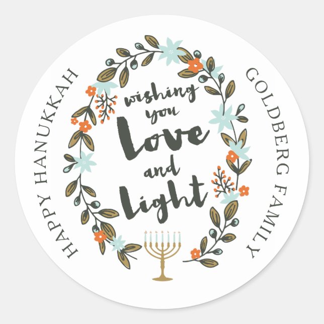 Festive Floral Hanukkah Classic Round Sticker (Front)