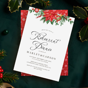 Festive Floral Holiday Wedding Rehearsal Dinner Invitation