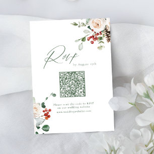 Festive Floral Holiday Winter Wedding QR code RSVP Card