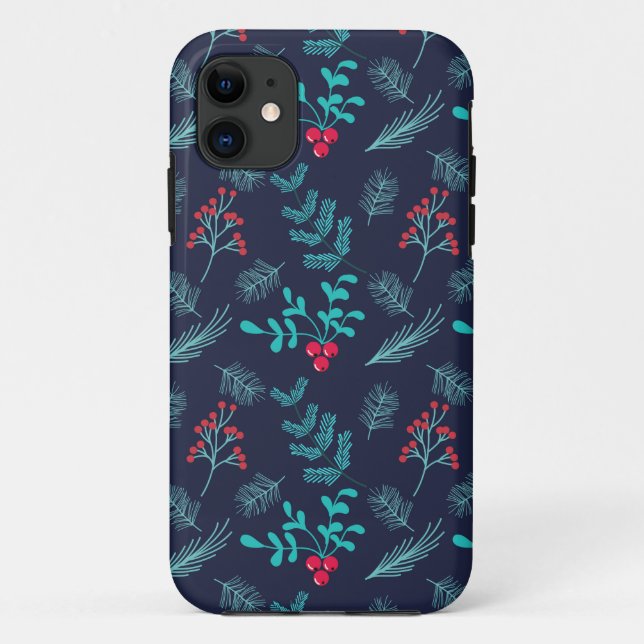 Festive Floral Holly Berries Fir Pattern | Holiday Case-Mate iPhone Case (Back)
