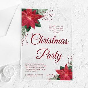 Festive Floral Poinsettia Christmas Party Acrylic Invitations