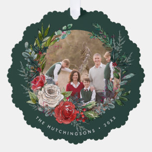 Festive Floral Wreath Photo Tree Decoration Card