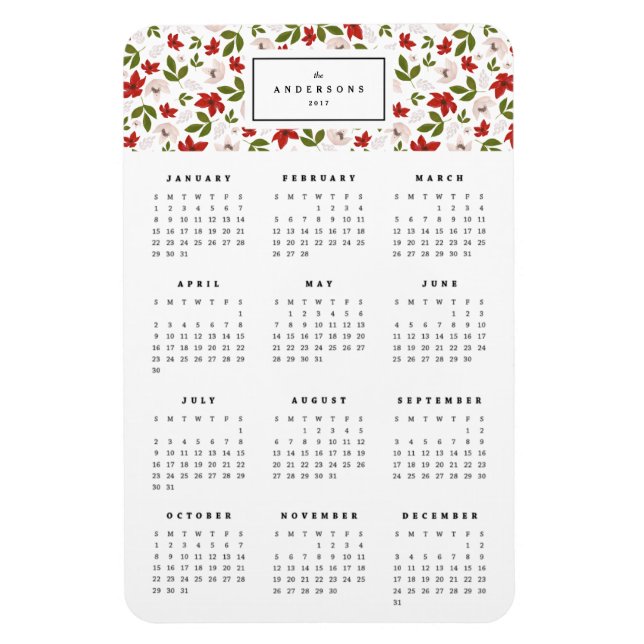 Festive Florals 4x6 Yearly Calendar Magnet (Vertical)
