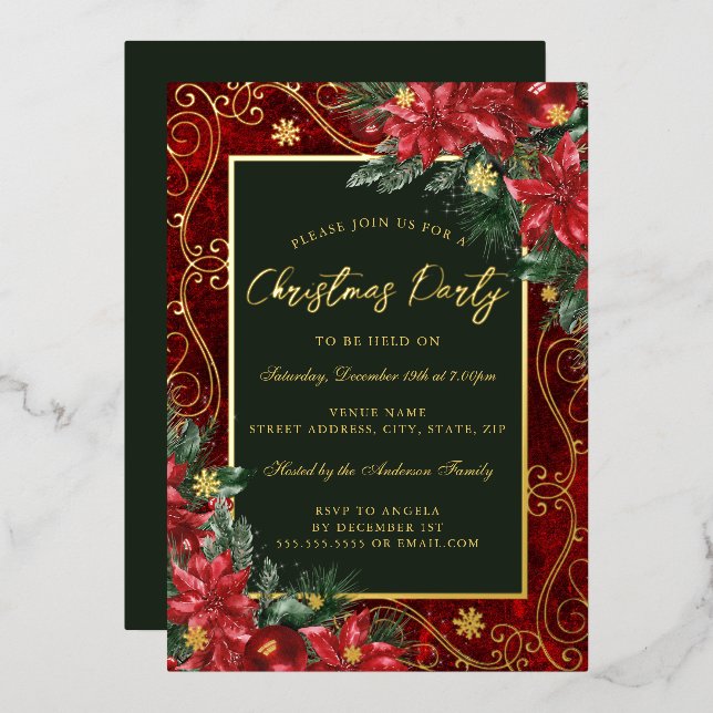 Festive Flower Gold Frame Christmas Party (Front/Back)
