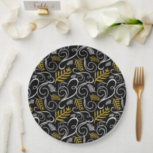 Festive Foliage Art Deco Pattern Vintage Holiday Paper Plate