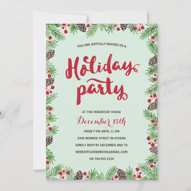 Festive Foliage | Calligraphy Holiday Party Invitation (Front)