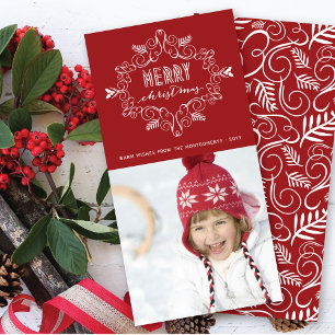 Festive Foliage Chic Holiday Greetings Photo Card