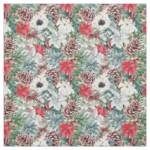 Festive Foliage Floral Christmas Holiday Pattern Fabric