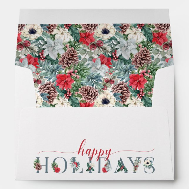 Festive Foliage Floral Happy Holidays Pattern Envelope (Back (Bottom))