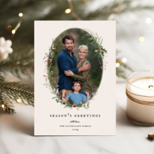 Festive Foliage Frame Flat Holiday Photo Card