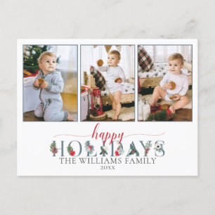 Festive Foliage Happy Holidays Floral 3-Photo Postcard