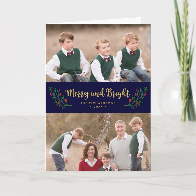 Festive Foliage Merry and Bright Holiday Photo (Front)