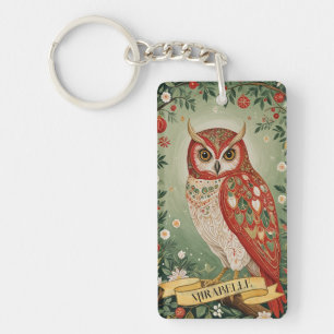 Festive Foliage Owl Personalised Key Ring