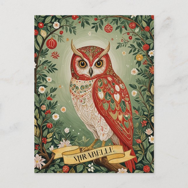 Festive Foliage Owl Personalized Postcard (Front)