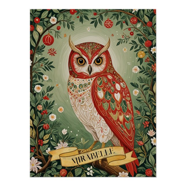 Festive Foliage Owl Personalized Poster (Front)