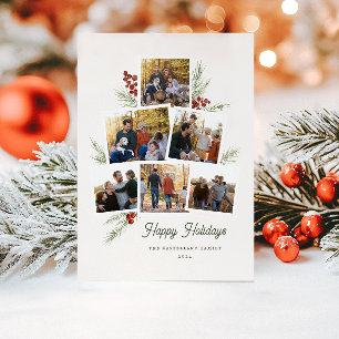 Festive Foliage Photo Tree Frame Flat Holiday Card