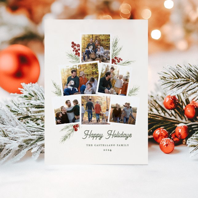 Festive Foliage Photo Tree Frame Flat Holiday Card (Creator Uploaded)