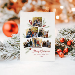 Festive Foliage Photo Tree Frame Flat Holiday Card