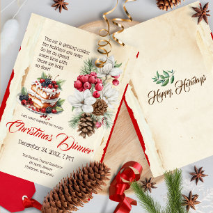Festive Foliage Vintage Pine Cone Floral Christmas Invitation