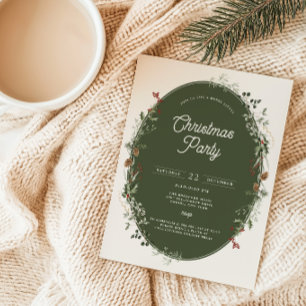 Festive Foliage Wreath Frame Christmas Party Invitation
