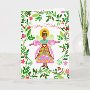 Festive Folk Angel African American Christmas Card