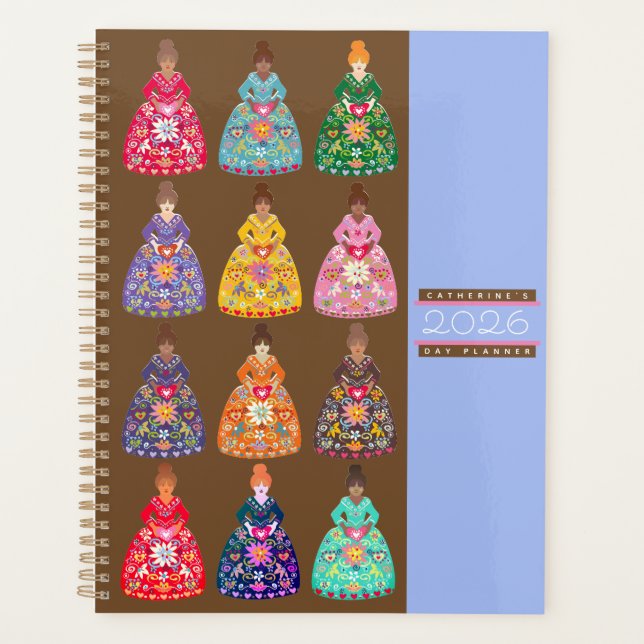 Festive Folk Art Ladies Agenda Coffee Brown 2026 (Front)
