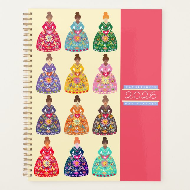 Festive Folk Art Ladies Daily Agenda Magenta 2026 (Front)